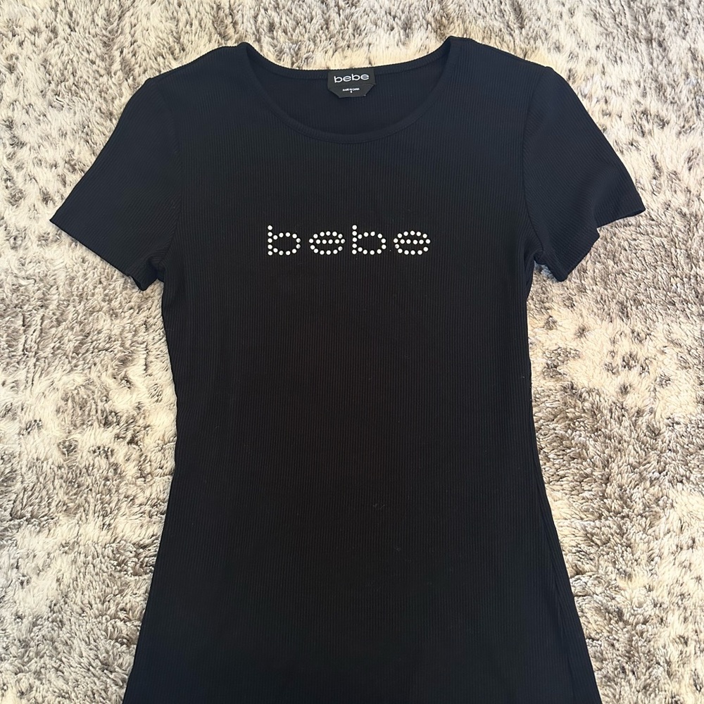 Bebe Black Short Sleeve Tee with Studded Logo